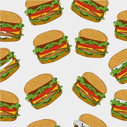 hamburger seamless pattern. classic burger pattern. cheeseburger pattern.