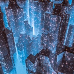 city of the future / 3d illustration of dark futuristic science fiction cyberpunk city at night