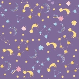 vector seamless pattern, starry sky. space galaxy, constellations of the solar system. pastel colors. for toddlers and children