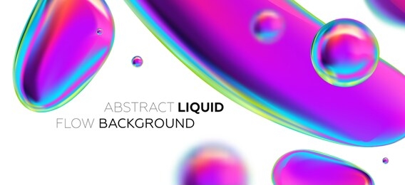 3d liquid background with iridescent holographic gradient color shapes for trendy geometric design. eps10 vector illustration