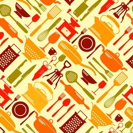 seamless kitchen tools vector background. kitchen equipment for food pattern   
