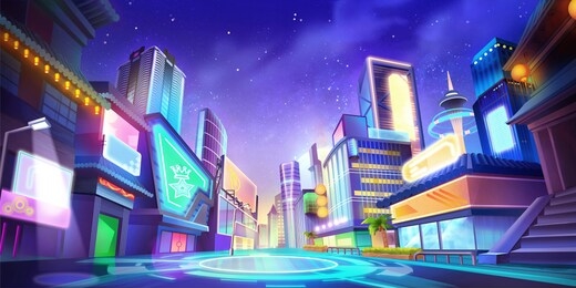 night city illustration without bus and street light. fantasy urban backdrop. concept art. realistic illustration. video game digital cg artwork background. street scenery.
