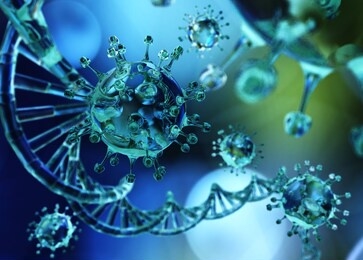 virus closeup on a blurred background, 3d rendering.