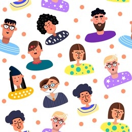 seamless pattern of the people avatars set. flat. male and female faces