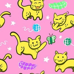 seamless yellow cats pattern vector illustration eps 10