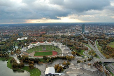 stadium of the olympiapark in munich, germany, is an olympic park which was constructed for the 1972 summer olympics on november 08, 2007, munich germany
