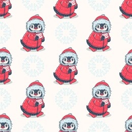 seamless pattern with cute penguins. hand-drawn illustration.