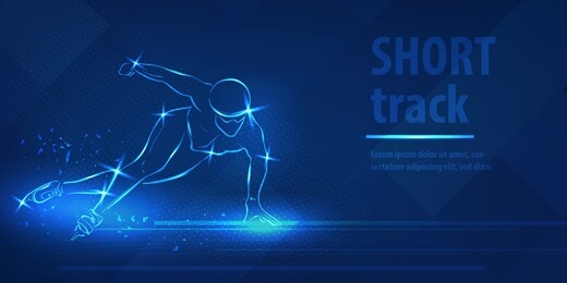 short track skating sport. ice skate speed ice skating race. blue neon horizontal banner. olympic winter games. man extreme figure. short track skating blue neon winter sport vector background.