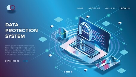 illustration of a data security system in isometric 3d illustration