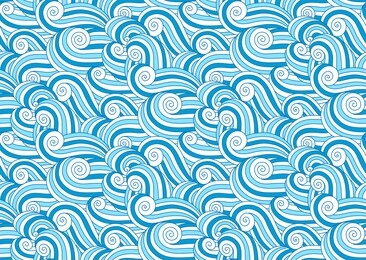 ocean waves seascape deep blue seamless pattern. organic shapes wavy vector background. vector seamless nautical sea landscape adult coloring book page illustration.