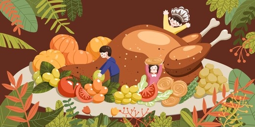 hand drawn cartoon thanksgiving food carnival background holiday illustration