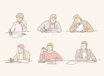 people reading books and study. hand drawn style vector design illustrations.