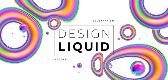 3d liquid background with iridescent holographic gradient color shapes for trendy geometric design. eps10 vector illustration