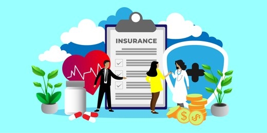 healthcare family insurance vector illustration concept, health insurance concept. big clipboard with document , can use for, landing page, template, ui, web, mobile app, poster, banner, flyer