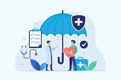 health insurance design concept with umbrella protection flat vector illustration