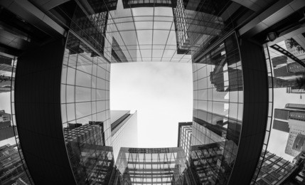 uptown charlotte, north carolina cityscape fish eye view.