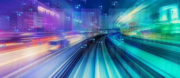 digital graphs and hexagon grids with abstract high speed technology pov motion blur