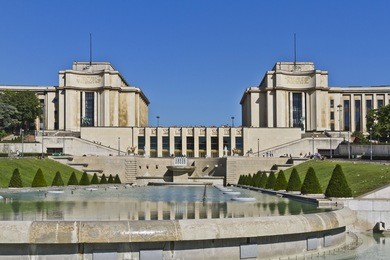 trocadero is a area of paris on the banks of seine not far from famous eiffel tower. hill of trocadero is hill of chaillot. on a hilltop in 1937 built a new palace - palais de chaillot. paris, france.