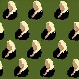 geometric seamless pattern, abstract female portraits of a blonde with a fur collar on a green background, vector. for printing on textiles, t-shirts, covers, bags, background for social media.