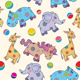 seamless decor for children's wallpaper with cute animals vector
