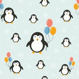 seamless vector image penguins with balloons penguin icon cute animal illustration pastel light background