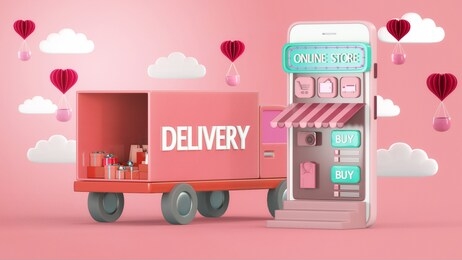 3d render online delivery service concept, online order tracking,logistics and delivery, on mobile
