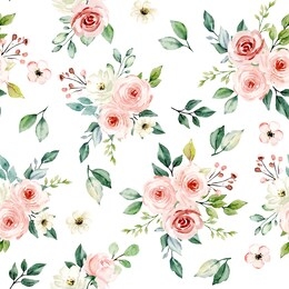 seamless background, pattern, vintage floral texture with bouquets watercolor pink flowers roses. repeat fabric wallpaper. perfectly for wrapped paper, backdrop. 