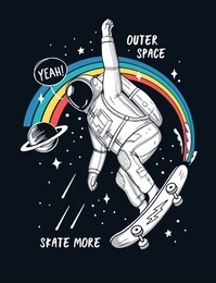 astronaut skateboarding in space. vector illustrations for t-shirt prints, posters and other uses. 