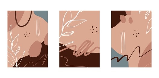 pastel triptych vector leaflet memphis fluid brochure elements collection set liquid shapes posters. terracotta composition. flow summer tropical banner eps