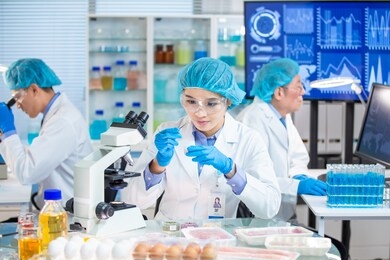 asian scientist team has researching about soybean in the laboratory