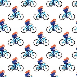 vector seamless pattern with girls riding bicycle