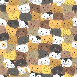 cats seamless pattern vector design. cute cats with funny expressions. animal vector background template for kids.