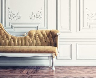 beautiful vintage sofa next to wall  (retro-style illustration)
