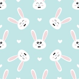 happy rabbits on blue background. seamless pattern