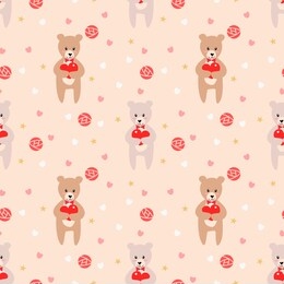 cute bear hold a heart seamless pattern. cute valentine concept. 