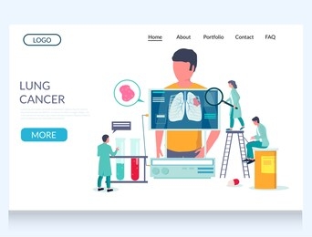 lung cancer vector website template, web page and landing page design for website and mobile site development. doctors examining oncology patient suffering from lung carcinoma. pulmonology concept.
