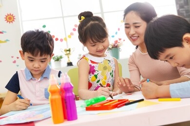 kindergarten teachers and the children