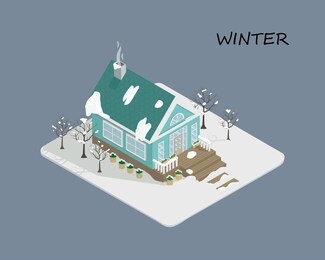 isometric image of a private house. in a flat style. a collection of houses in the suburbs during the seasons.