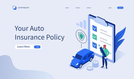 man character signing car insurance policy form. insurance agent providing security document. auto care and protection concept. flat isometric illustration.
