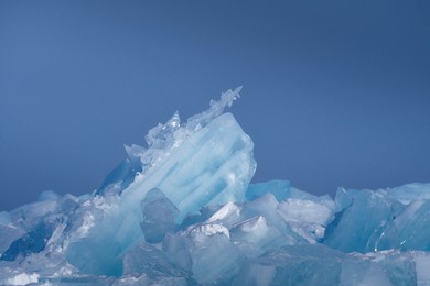 figure of baikal ice on a background of blue sky