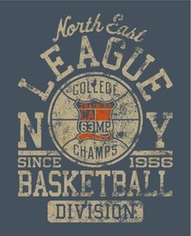 basketball college league. vintage vector artwork for boy sportswear in custom colors - grunge effect in separate layers 