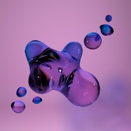 glass blobs on pink background, 3d render / rendering