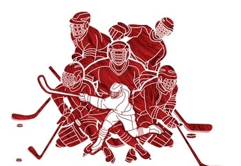 ice hockey players action cartoon sport graphic vector.