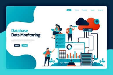 database data monitoring landing page design. maintain user data security and protection. analysis and statistics of user behavior chart. vector illustration for poster, website, flyer, mobile app