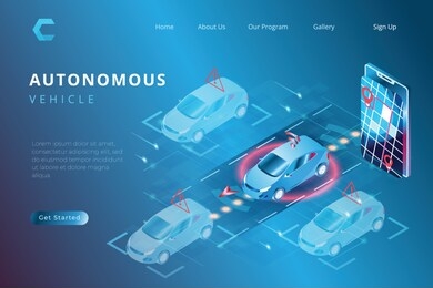 illustration of smart car with autonomous automation system, iot system control in sometric 3d style