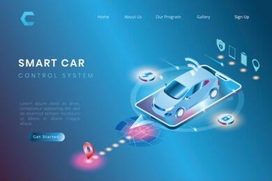 illustration of smart car with autonomous automation system, iot system control in sometric 3d style