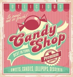 vintage poster template for candy shop.
