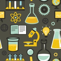 vector seamless pattern in flat style - science and education - test tubes and chemistry elements