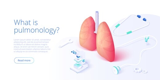 pulmonology theme image with doctor analyzing lungs on monitor. pulmonary function test illustration in isometric vector design. respiratory medical diagnostics. web banner layout template.