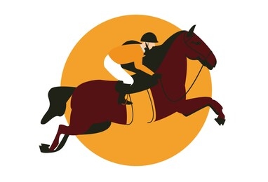 equestrian, derby sport flat hand drawn color illustration. stallion. equestrianism. racehorse hand drawn clipart. horse racing competition.professional jockeys, riders. hippodrome, isolated. 